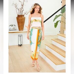 NWT Antonio Melani Coordinating Clio Fruit Printed Linen Wrap Skirt